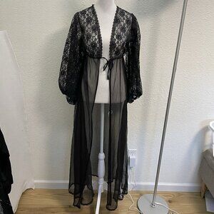 Vintage Lace Peignoir Robe Dressing Gown Lingerie Goth Bernette Black size Small
